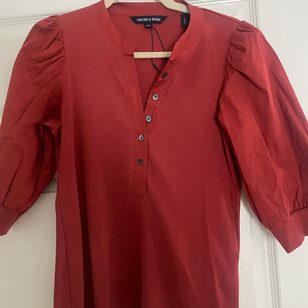 Veronica Beard Scarlet Blouse with Button Accents